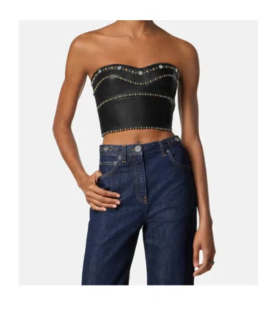 Versace Studded Leather Top In Black
