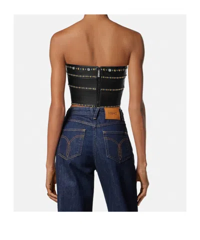 Versace Studded Leather Top In Black