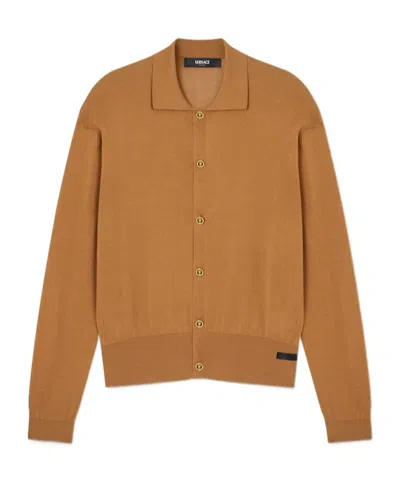 Versace Button-front Collared Cardigan In Brown