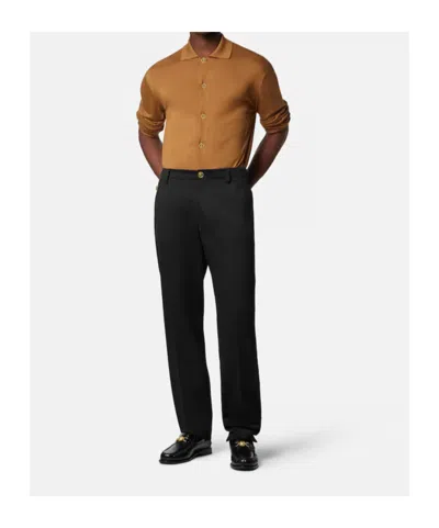 Versace Button-front Collared Cardigan In Brown