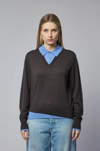 Acne Studios Womens Brown Blue Kascha Layered Wool Jumper