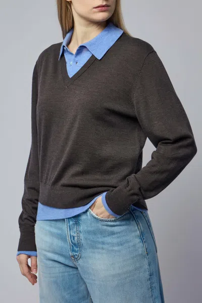 Acne Studios Womens Brown Blue Kascha Layered Wool Jumper