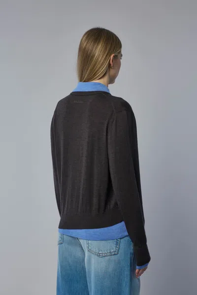 Acne Studios Womens Brown Blue Kascha Layered Wool Jumper