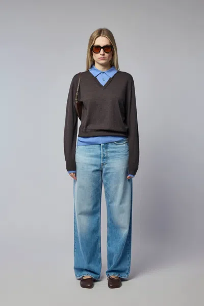 Acne Studios Womens Brown Blue Kascha Layered Wool Jumper