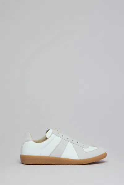 Maison Margiela Low-top Leather Sneakers With Contrasting Details In White
