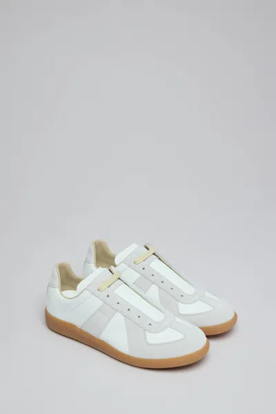 Maison Margiela Low-top Leather Sneakers With Contrasting Details In White