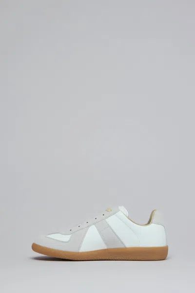 Maison Margiela Low-top Leather Sneakers With Contrasting Details In White