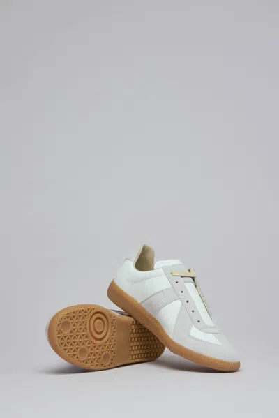 Maison Margiela Low-top Leather Sneakers With Contrasting Details In White