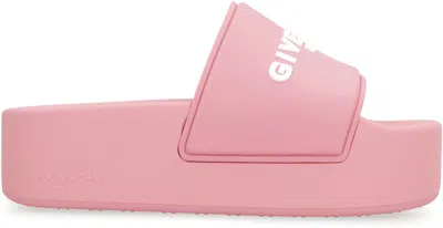 Givenchy Logoed Rubber Platform Slides In Pink