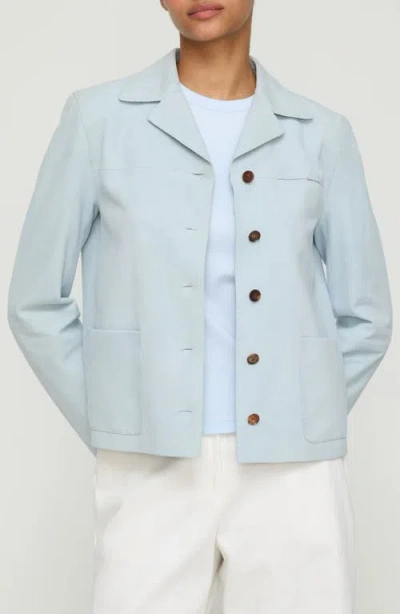 Lafayette 148 New York Patch Pocket Suede Shirt Jacket In Blue