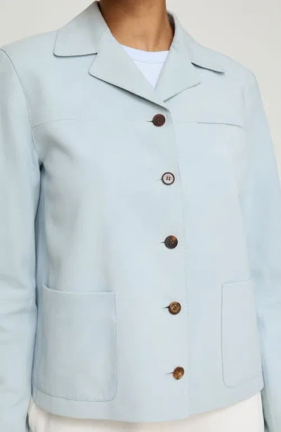 Lafayette 148 New York Patch Pocket Suede Shirt Jacket In Blue