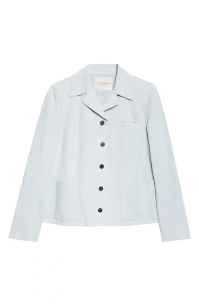 Lafayette 148 New York Patch Pocket Suede Shirt Jacket In Blue