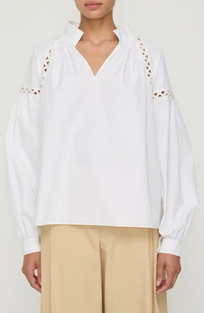 Lafayette 148 Soutache-trim Organic Cotton Poplin Blouse In White