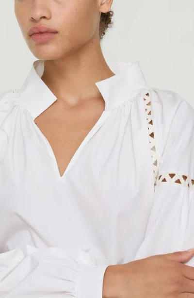 Lafayette 148 Soutache-trim Organic Cotton Poplin Blouse In White