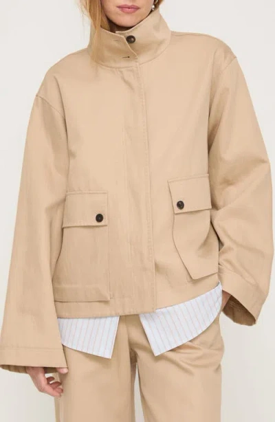 Lafayette 148 Cotton Linen Twill Funnel Neck Cargo Jacket In Brown