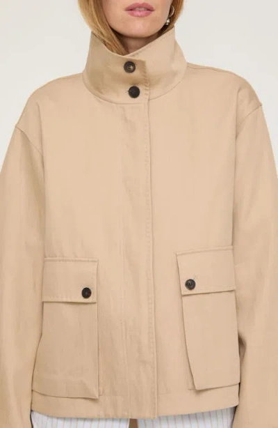 Lafayette 148 Cotton Linen Twill Funnel Neck Cargo Jacket In Brown