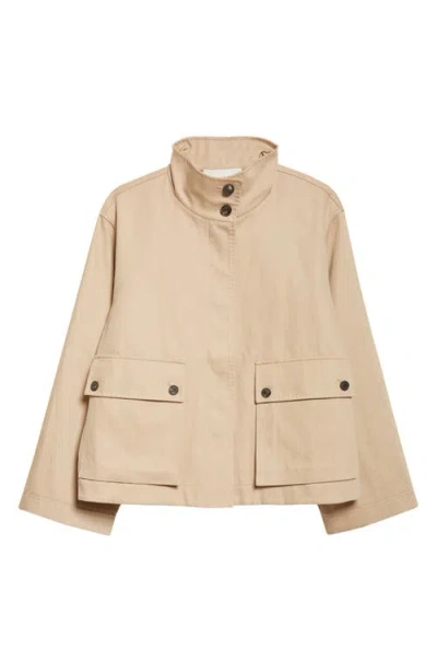 Lafayette 148 Cotton Linen Twill Funnel Neck Cargo Jacket In Brown