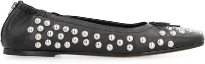 Golden Goose Amy Stud Zip Leather Ballerina Flats In Black
