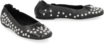 Golden Goose Amy Stud Zip Leather Ballerina Flats In Black