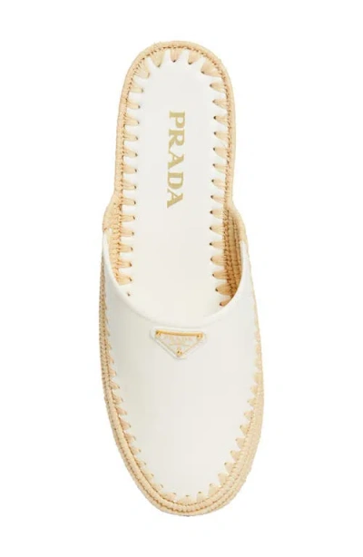 Prada Sabot Raffia Mule In White
