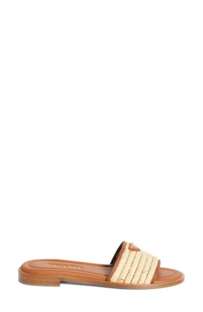 Prada Beige Raffia And Leather Slippers In Multi