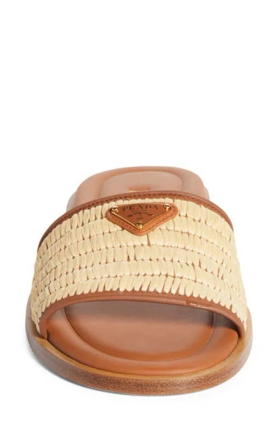 Prada Beige Raffia And Leather Slippers In Multi