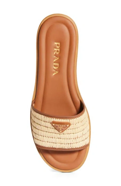 Prada Beige Raffia And Leather Slippers In Multi
