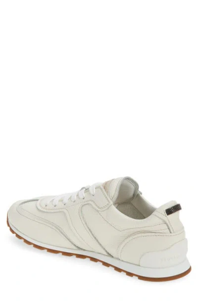 Brunello Cucinelli Grained Soft Leather Runners With Shiny Loops Shoes In White