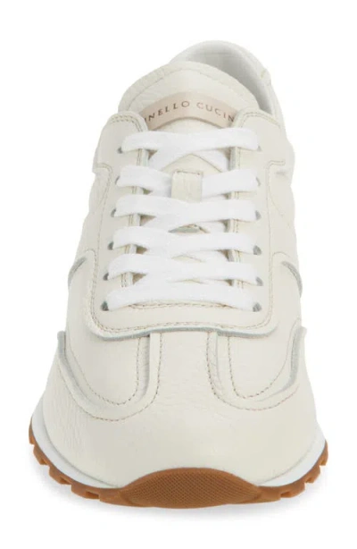 Brunello Cucinelli Grained Soft Leather Runners With Shiny Loops Shoes In White