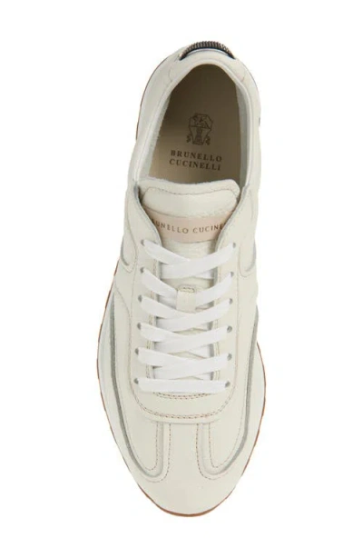 Brunello Cucinelli Grained Soft Leather Runners With Shiny Loops Shoes In White