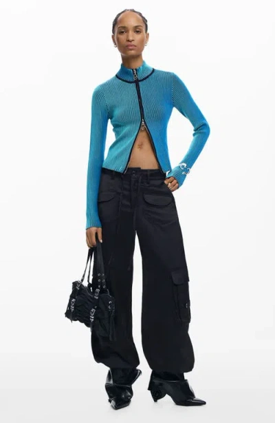 Desigual Front Zip Rib Jacket In Blue