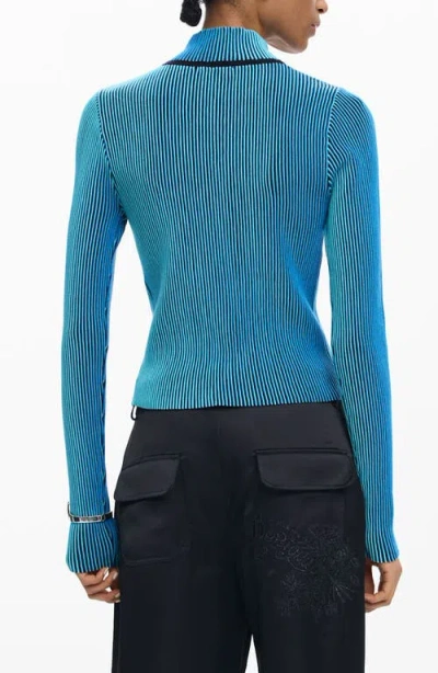 Desigual Front Zip Rib Jacket In Blue