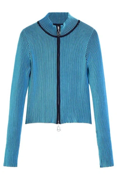 Desigual Front Zip Rib Jacket In Blue