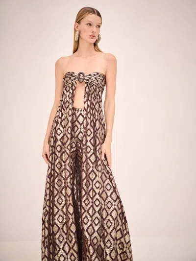 Alexis Geometric Pattern Strapless Top In Brown