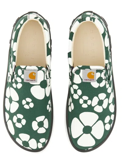 Marni X Carhartt Floral Print Slip On In Green
