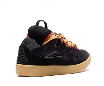 Lanvin Panelled Padded Black Calf Suede Sneakers In Black