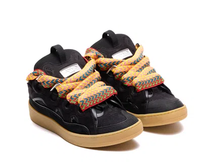 Lanvin Panelled Padded Black Calf Suede Sneakers In Black