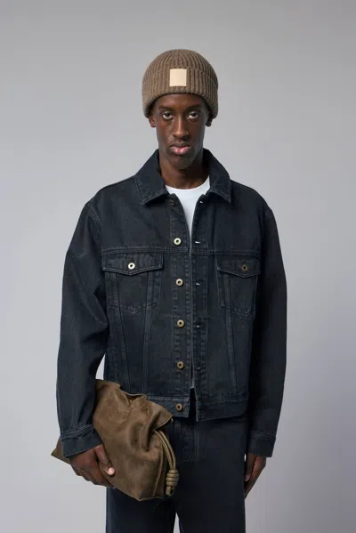 Loewe Anagram Cut-outs Medium-weight Washed Denim Jacket Clothing In Black