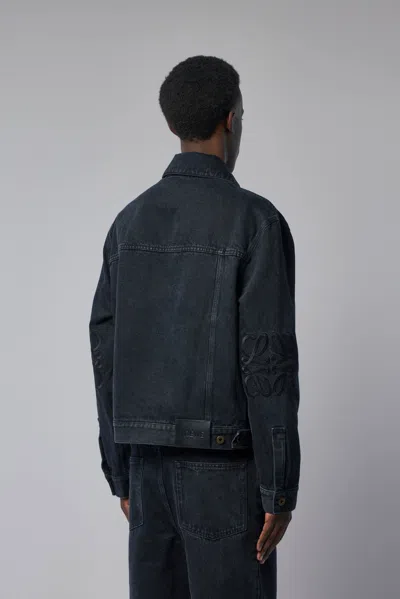 Loewe Anagram Cut-outs Medium-weight Washed Denim Jacket Clothing In Black