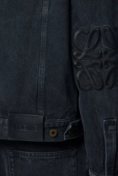 Loewe Anagram Cut-outs Medium-weight Washed Denim Jacket Clothing In Black