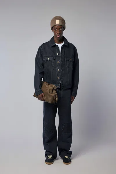 Loewe Anagram Cut-outs Medium-weight Washed Denim Jacket Clothing In Black