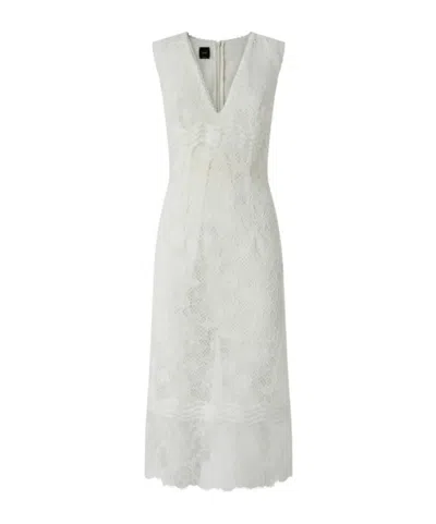 Pinko V Neck Sleeveless Lace Midi Dress In White