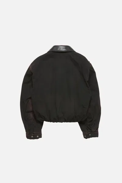 Acne Studios Appliquéd Leather-trimmed Distressed Cotton-twill Jacket In Black