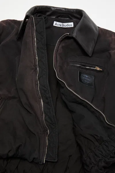 Acne Studios Appliquéd Leather-trimmed Distressed Cotton-twill Jacket In Black