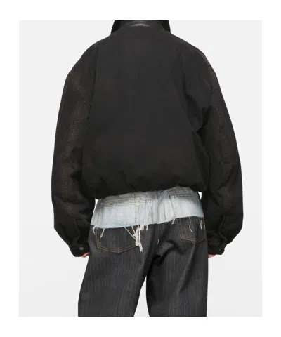 Acne Studios Appliquéd Leather-trimmed Distressed Cotton-twill Jacket In Black