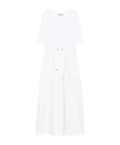 Herno White Crewneck Long Dress With Front Knot In Tech Fabric Woman In Gray