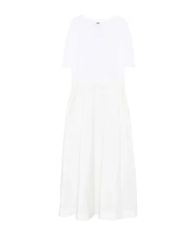 Herno White Crewneck Long Dress With Front Knot In Tech Fabric Woman In Gray