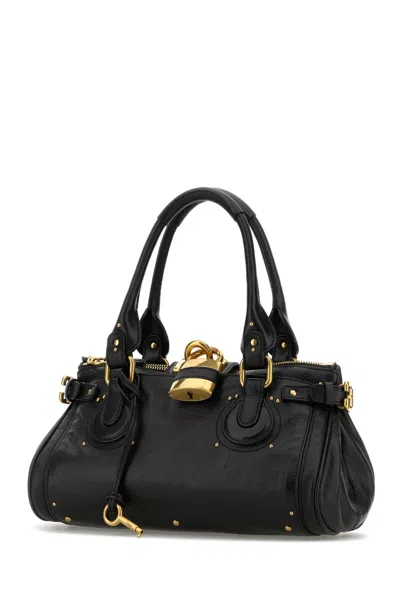 Chloé Paddington Black Shoulder Bag With Oversized Padlock And C-shaped Buckles In Grainy Leather Woman In Black