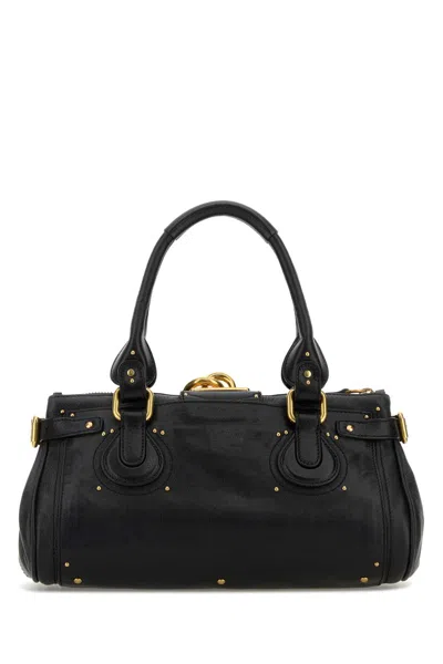 Chloé Paddington Black Shoulder Bag With Oversized Padlock And C-shaped Buckles In Grainy Leather Woman In Black