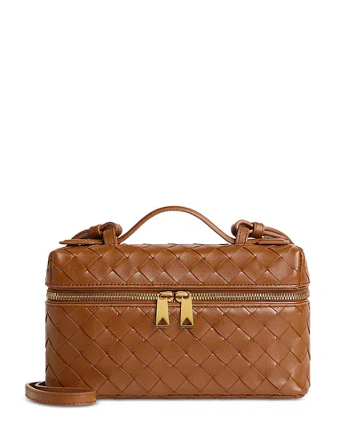 Bottega Veneta Women Bang Bang Leather Vanity-case With Intrecciato Motif In Brown